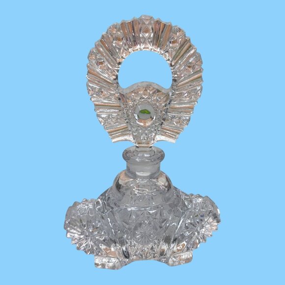 Vintage Art Deco Arch Shape Crystal Perfume Bottle Cut Glass Ornate Stopper 6" - Picture 3 of 6